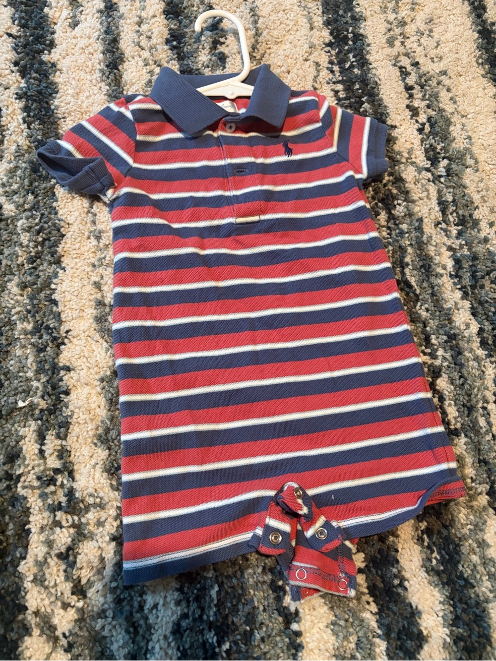 Ralph Lauren Red, Navy & White Striped Polo Romper